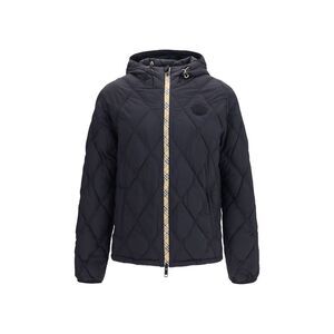 Burberry Men Doversgreen Nylon Down Jacket With Check Stitching